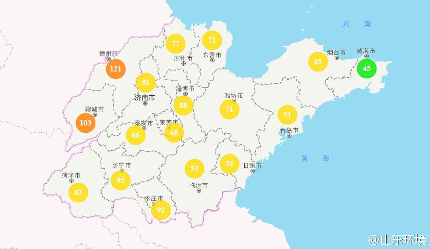 山東省十七市環(huán)境空氣AQI指數(shù)