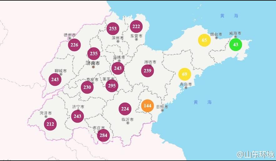 山東省十七市環(huán)境空氣AQI指數(shù)